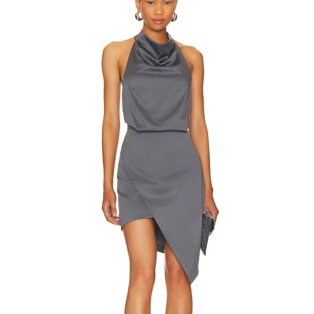 Elliatt size l grey asymmetrical halter dress